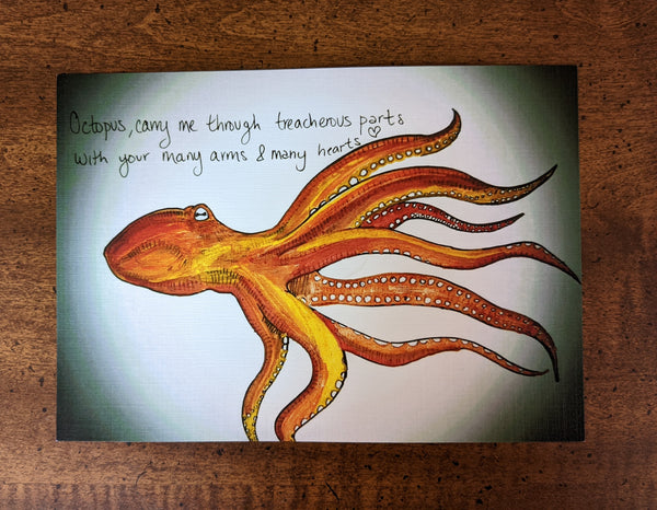 5 x 7 octopus with green background