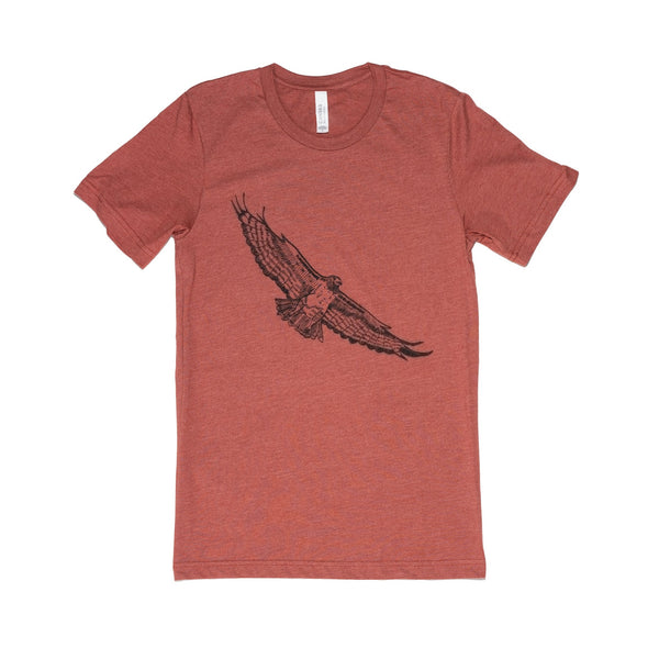 Heather Clay T-shirt with flying hawk